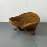 Vintage Shaped Wicker and bamboo Meditation Lotus Chair, 1970s