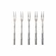Five silver-plated metal appetizer forks with bamboo-style handles