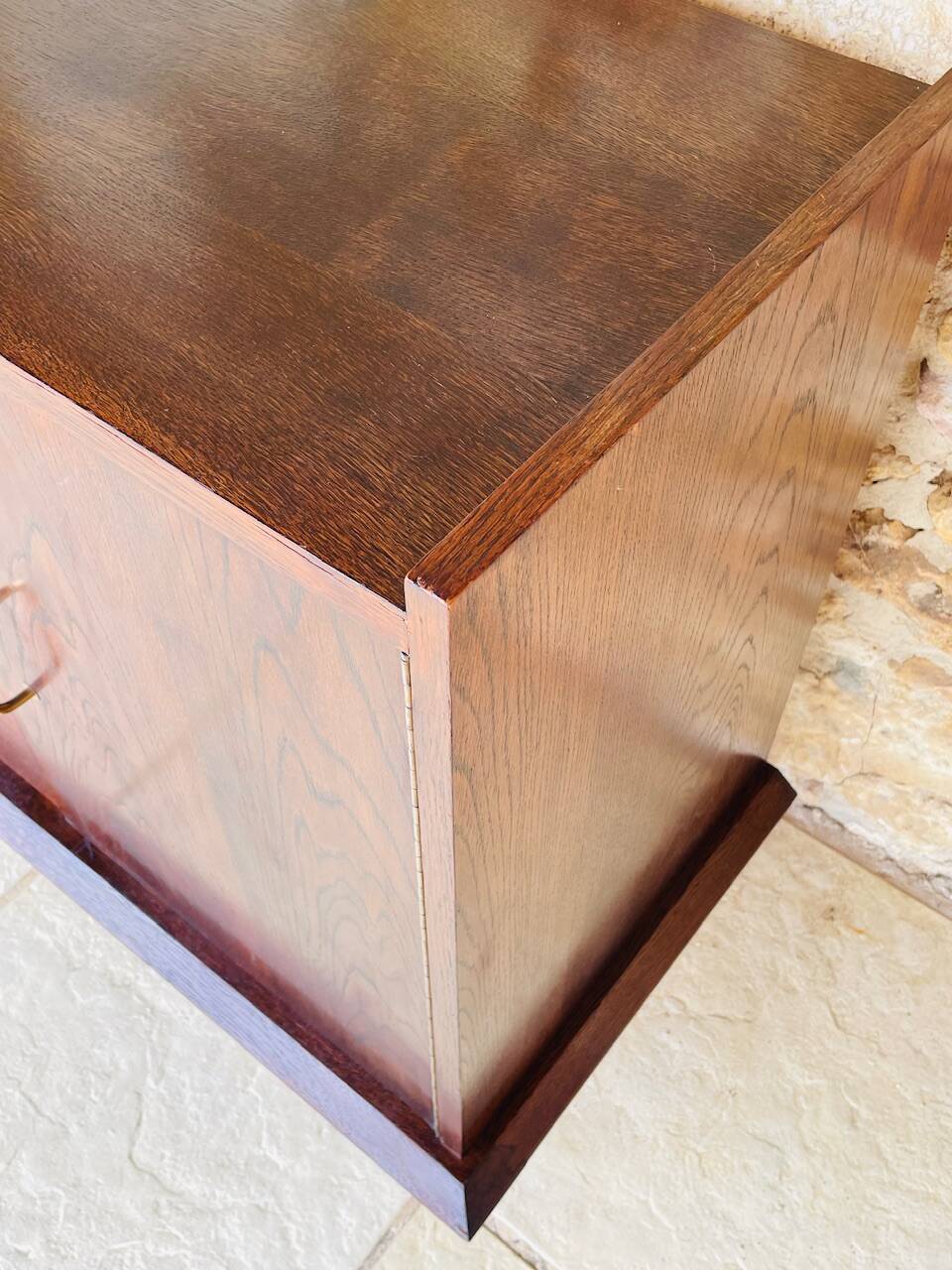 Large vintage chest of drawers with four drawers and one door in oak, circa 1960s