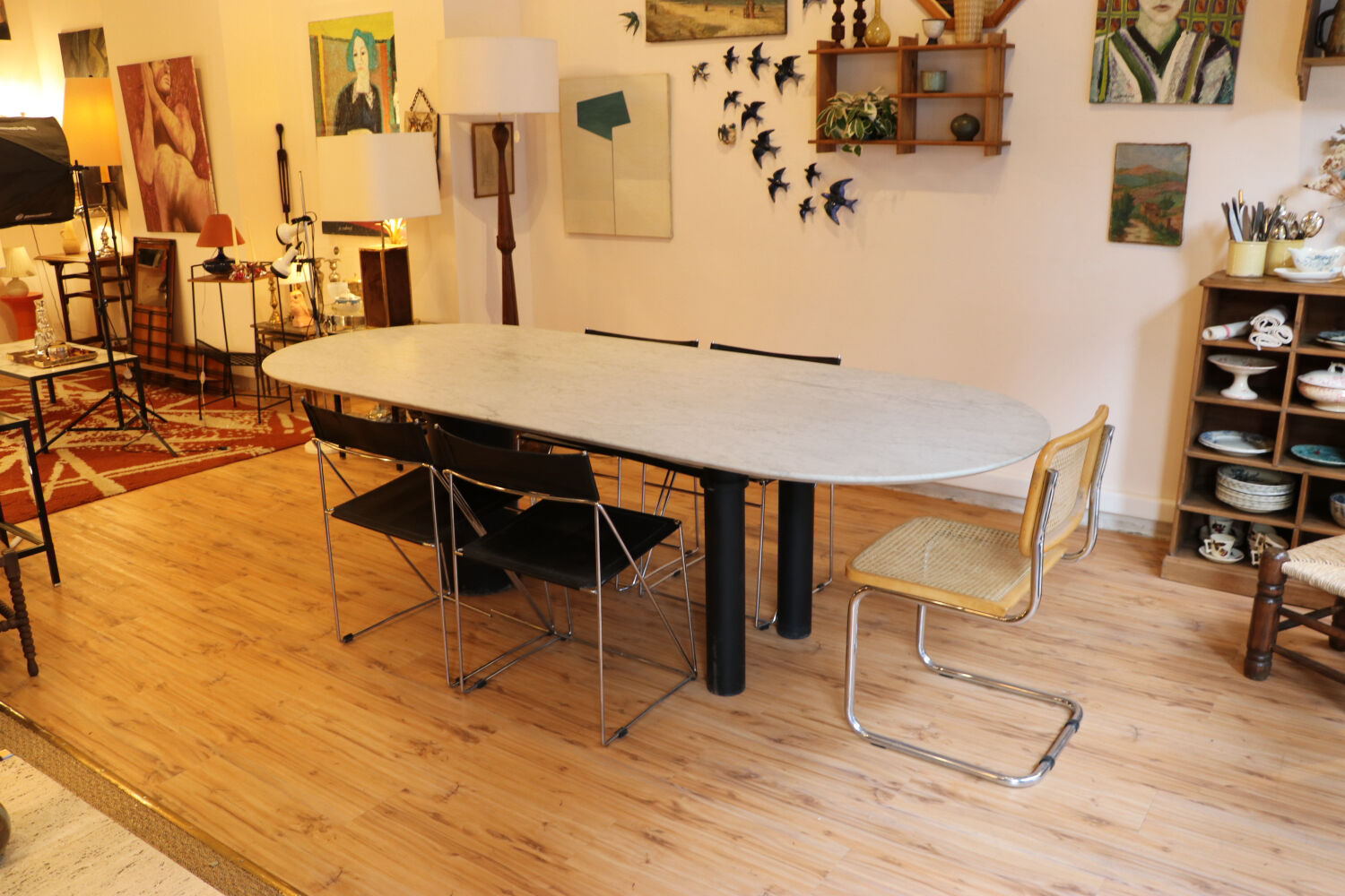 Large marble dining table, 1980s