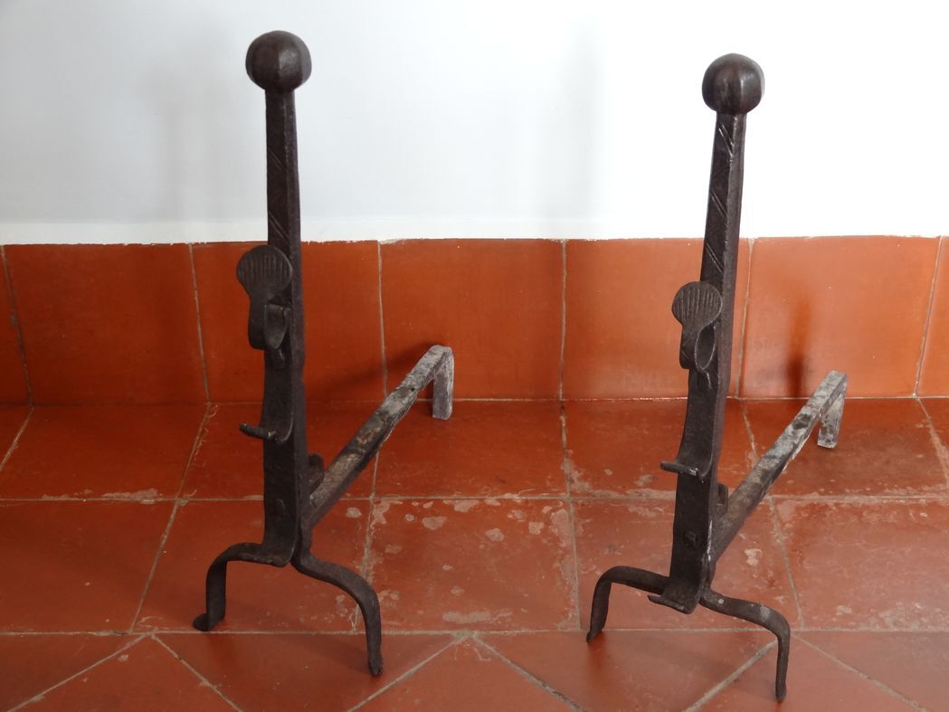 Pair of moors, ancient wrought iron channels from the 17th century