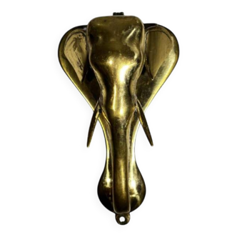 Heurtoir de porte / presse papier mural, sculpture d'un éléphant en bronze
