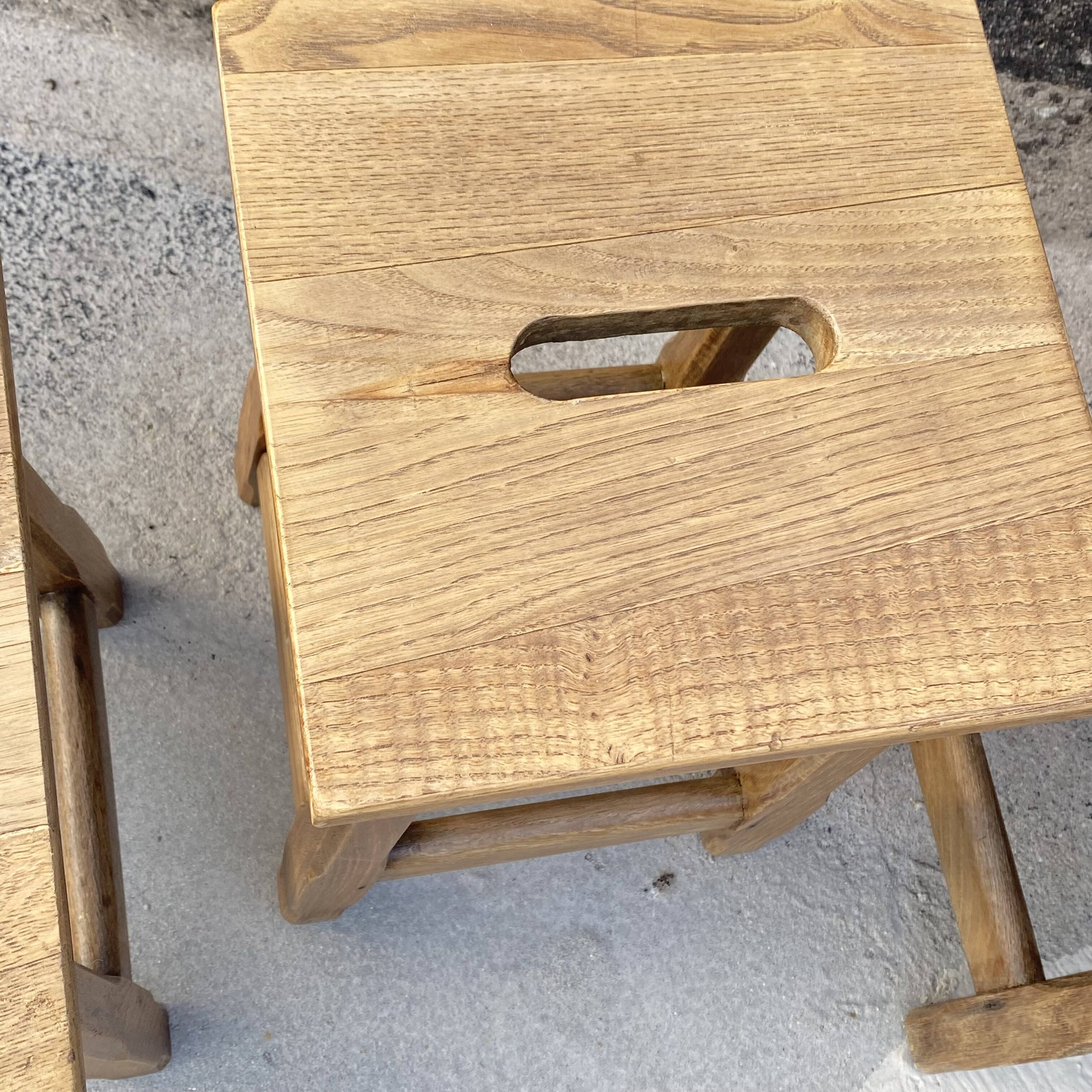 Set of 4 antique wooden farm stools
