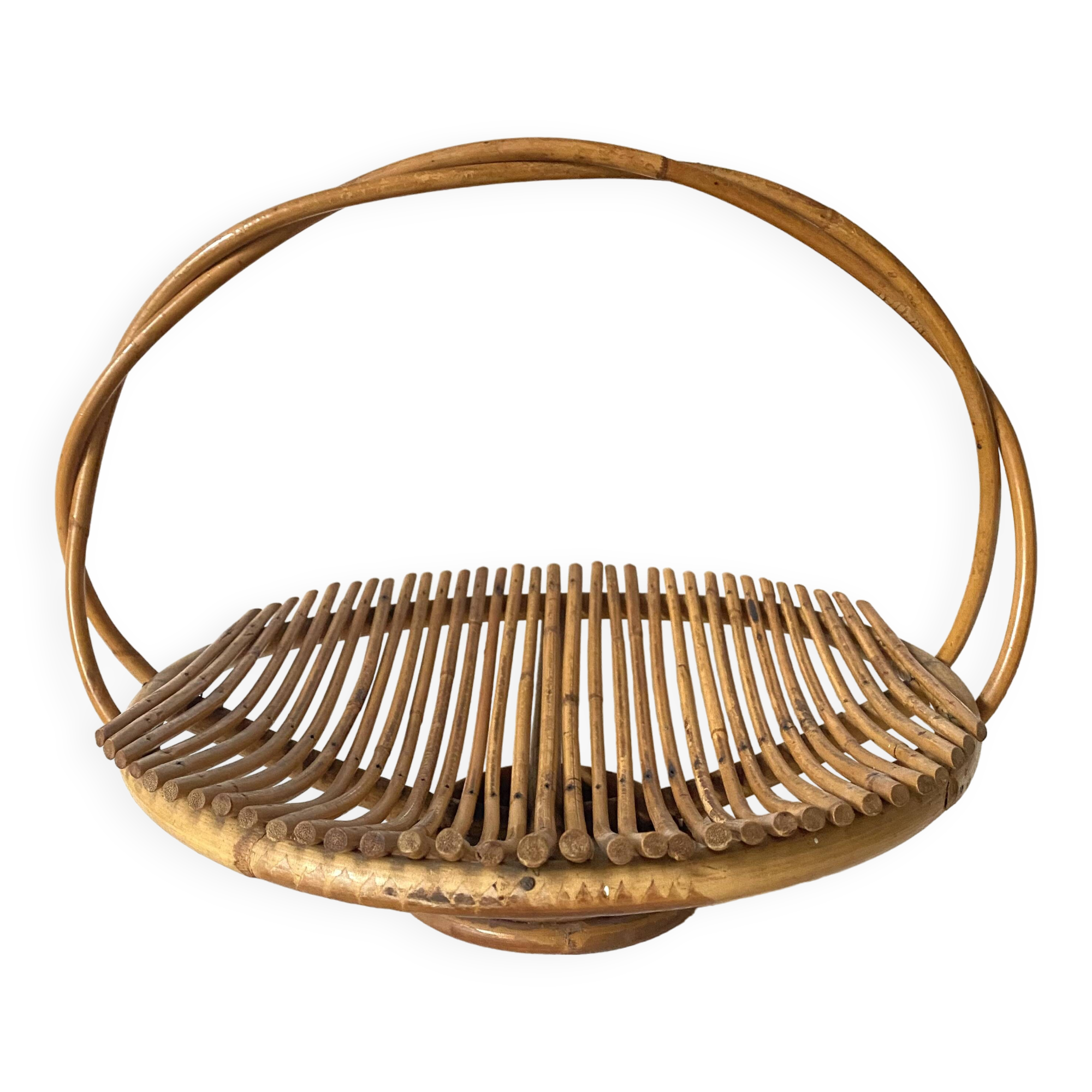 Rattan fruit basket with handle, 1970s