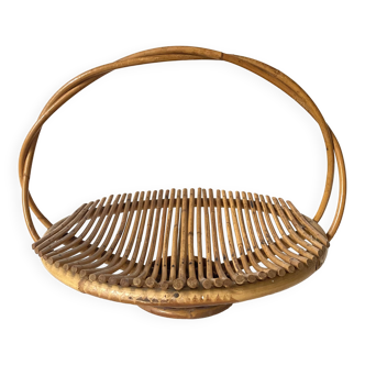 Rattan fruit basket with handle, 1970s