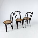 Ensemble de 3 chaises de café en bois courbé et cannage, 1970s