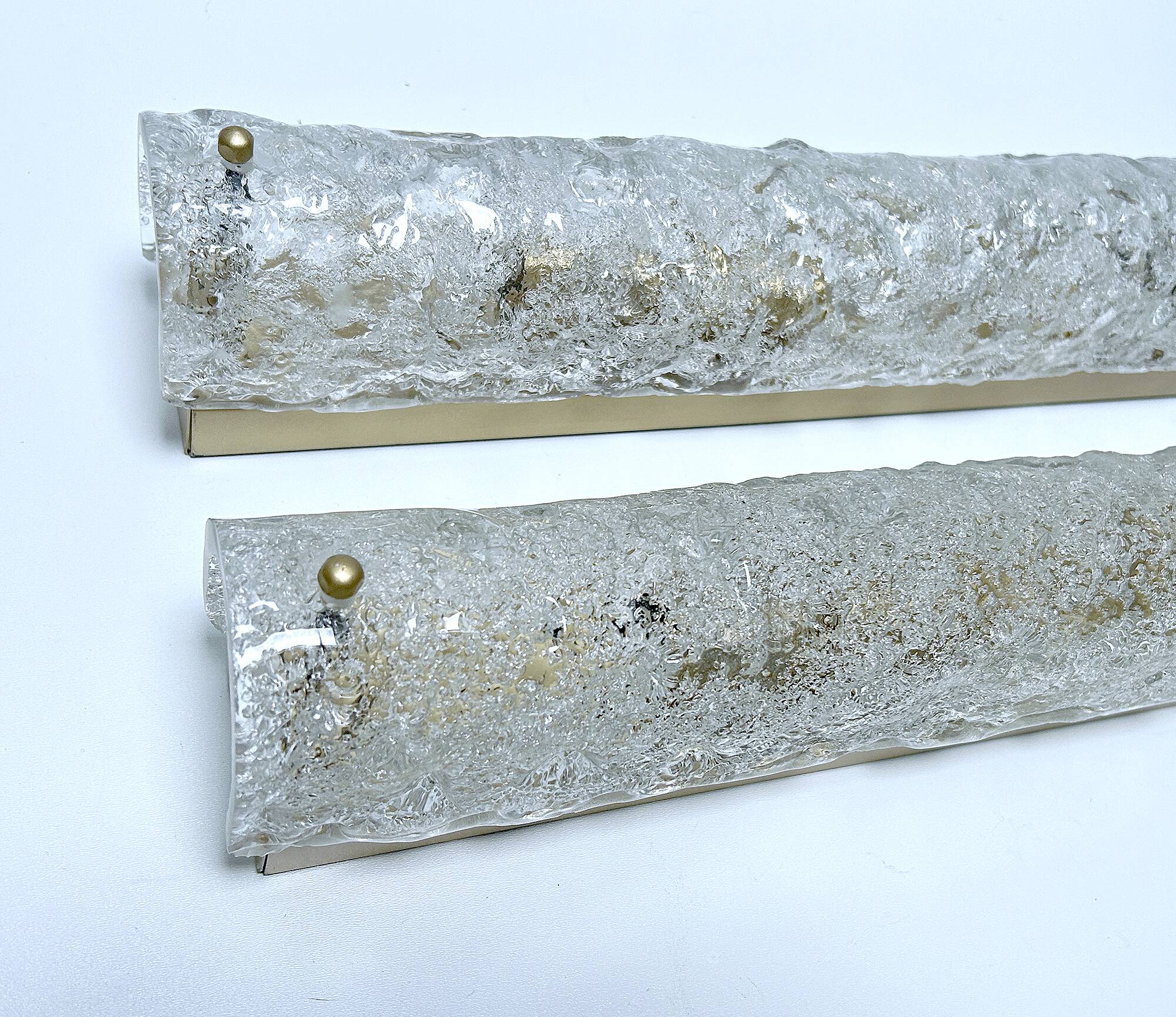 Pair of large vintage brutalist wall lights, murano glass