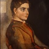 Old portrait, oil on canvas, portrait of a woman, late nineteenth century