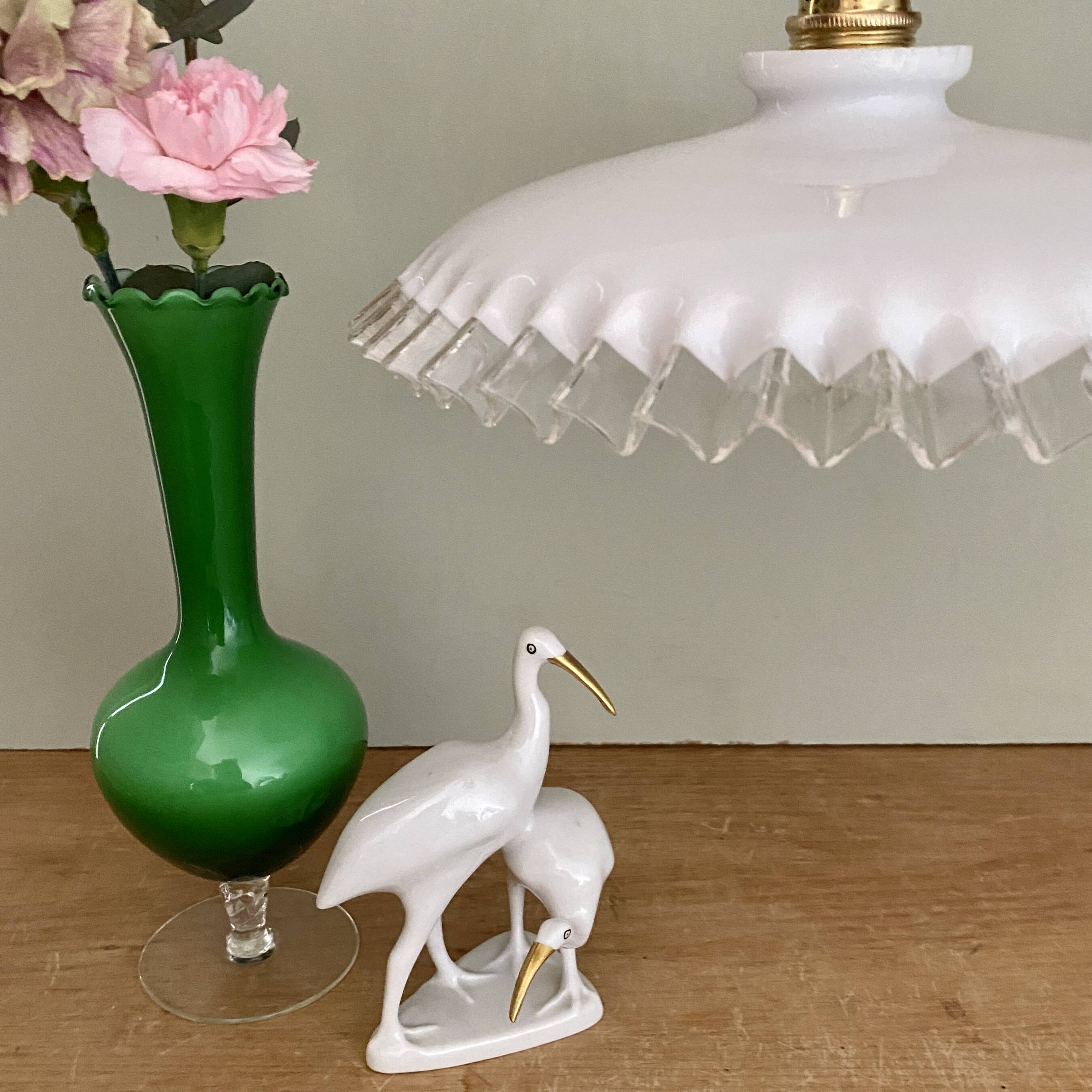 Vintage lampshade pendant light in white opaline