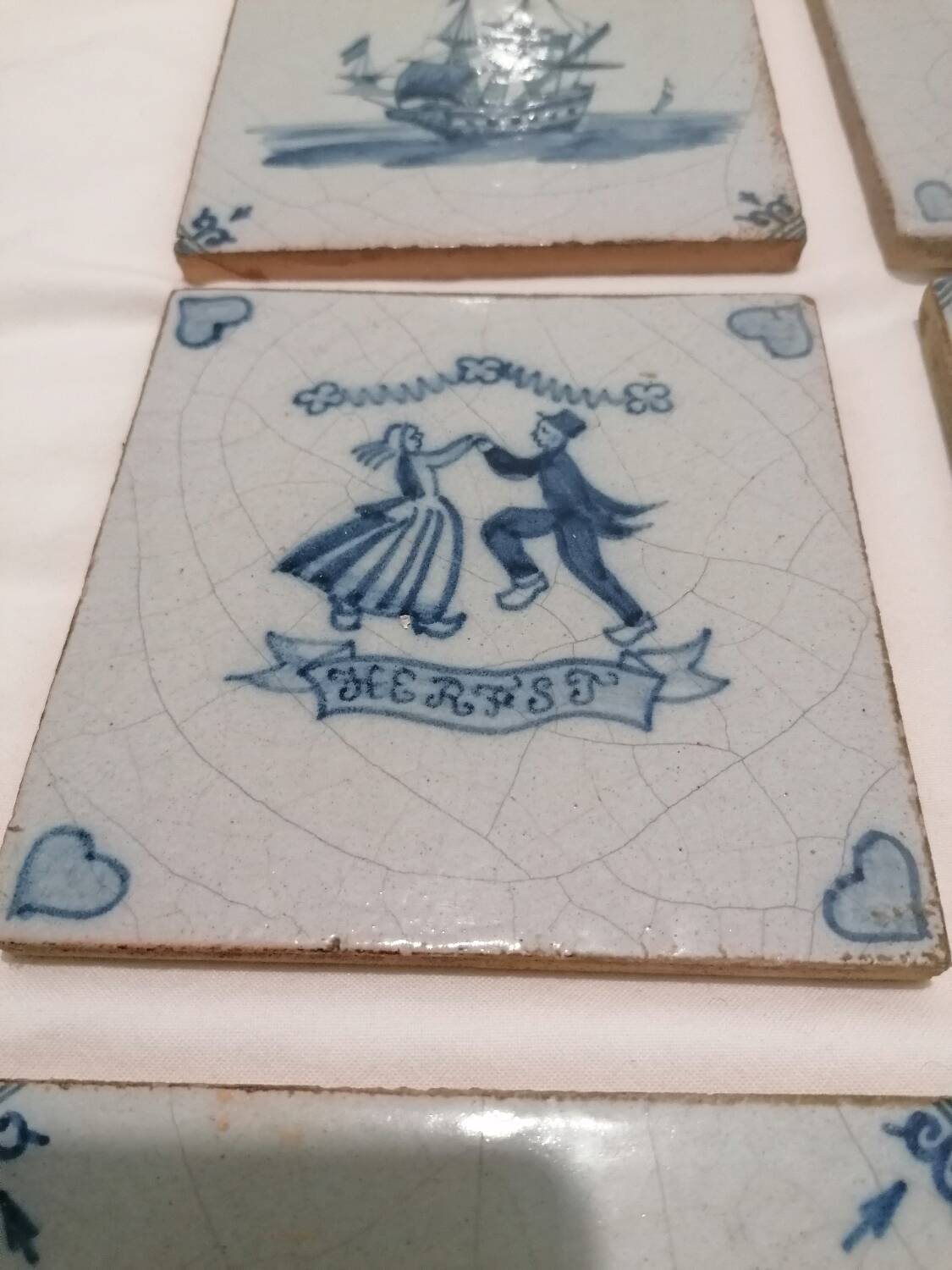 Old 18th century Delft tiles set of 8