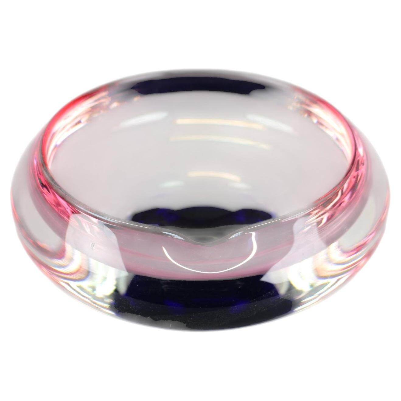 1960s Czech Pink and Blue Sommerso Glass Ashtray by Hospodka