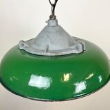 Industrial Green Enamel Factory Cage Pendant Lamp in Cast Iron from Zaos, 1960s