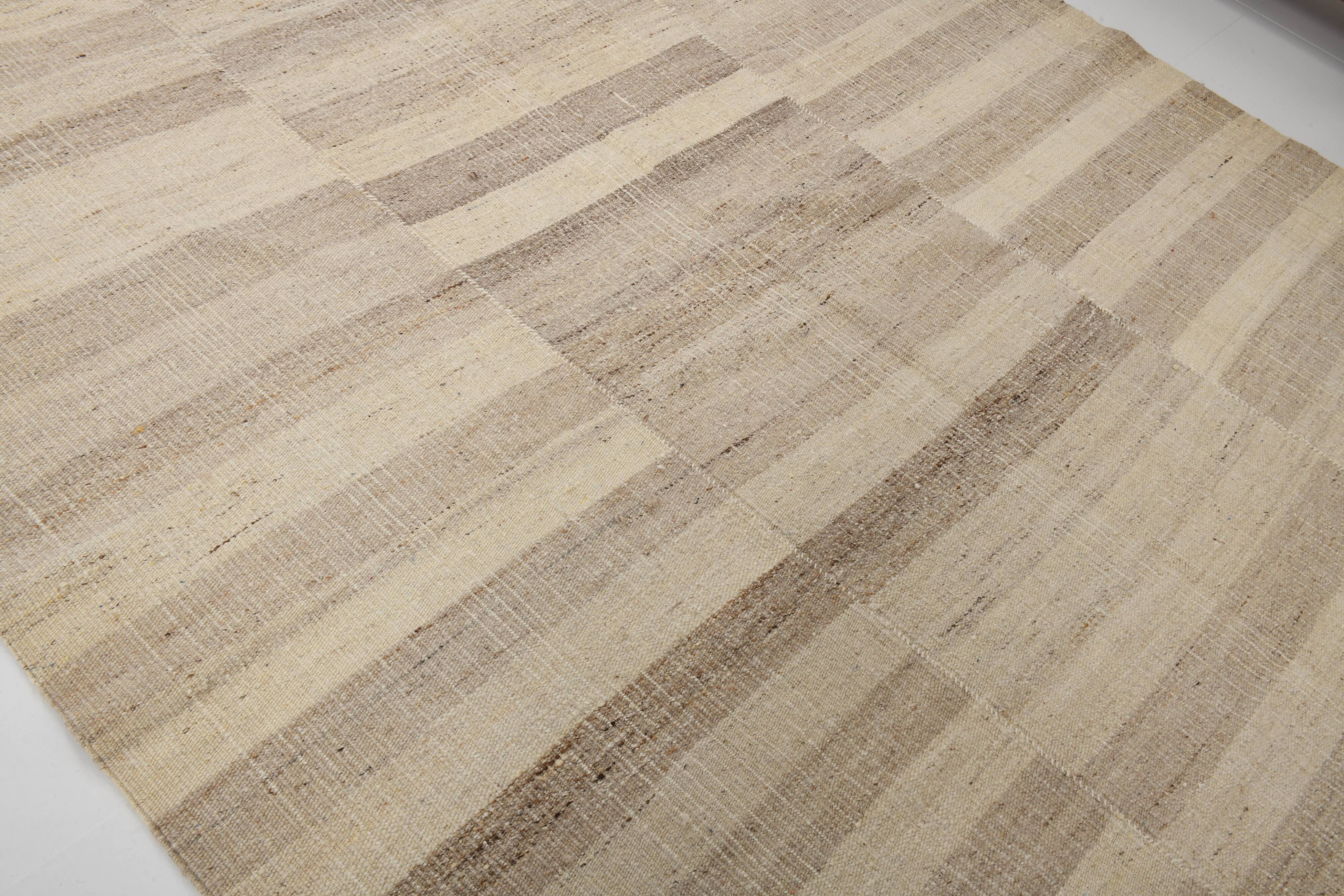 7x10 Beige & Brown Ethnic Kilim Rug 220x301Cm SK 35391