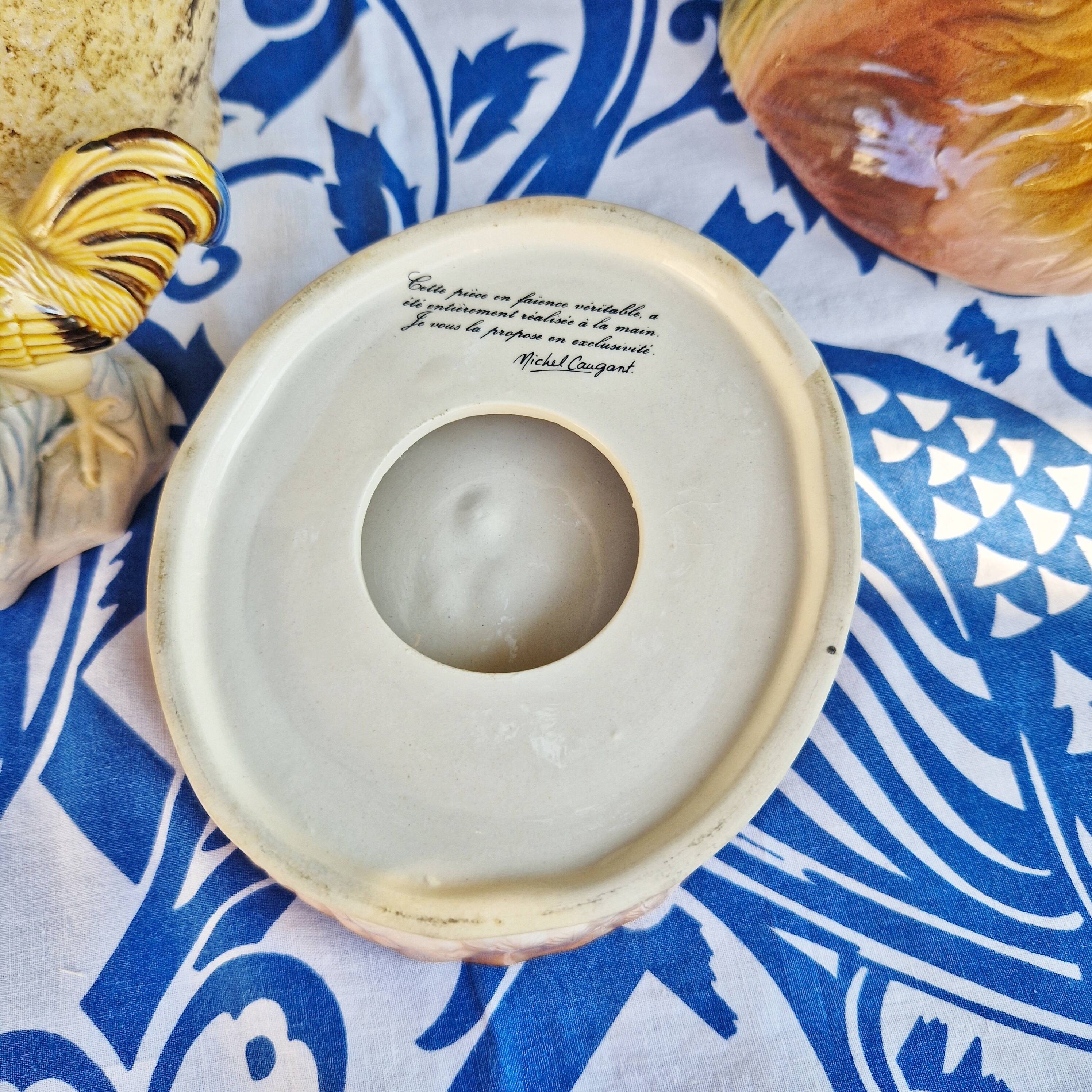 Caugant zoomorphic ceramic terrine with rooster