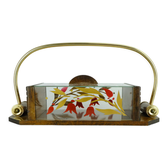 1930s french art déco cookie jar wood glass brass