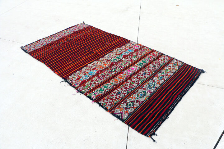 Kilim Tellisse red wool flat carpet 145 x 270 cm