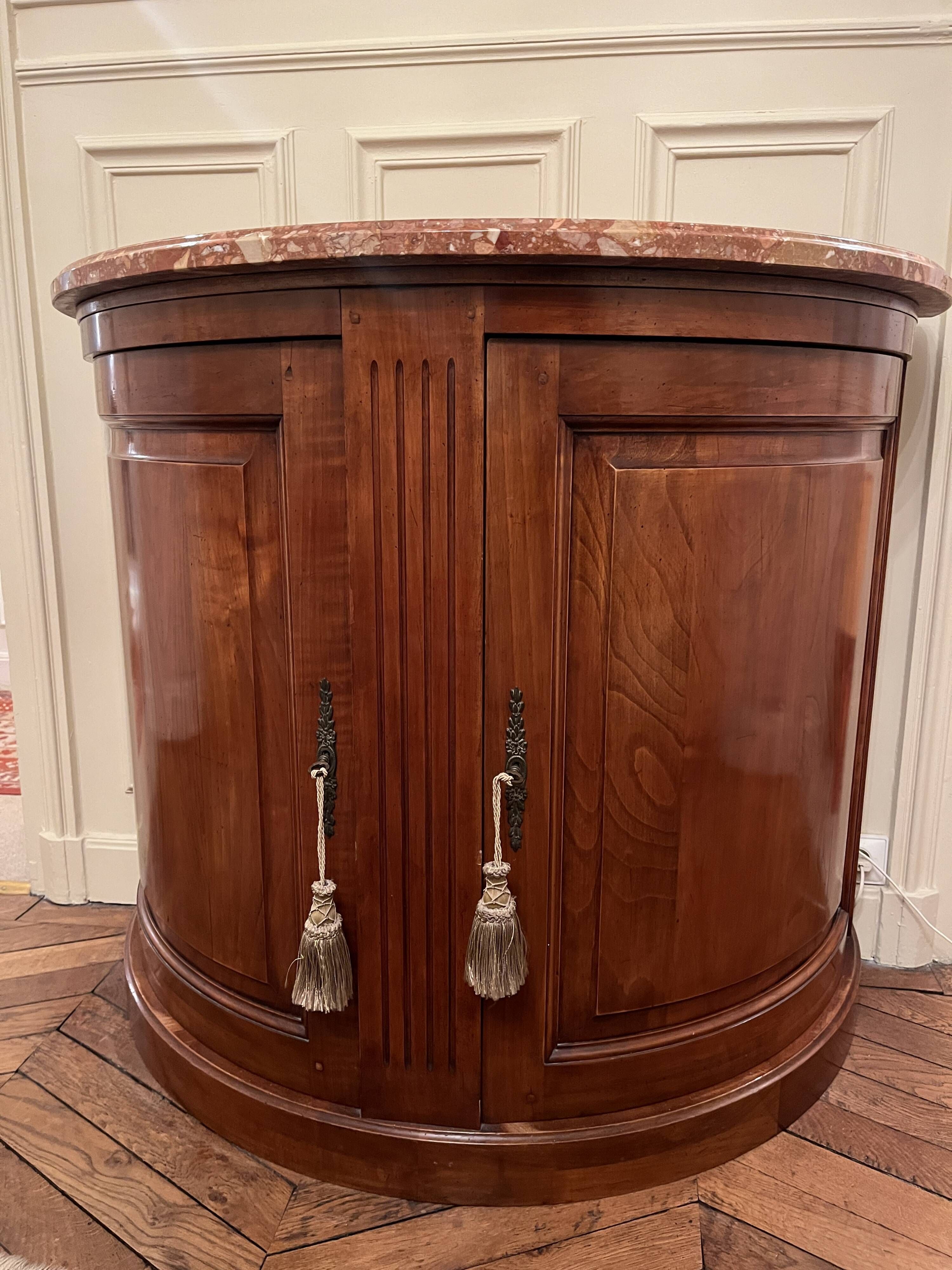 Louis XVI Period Half-Moon Buffet, Wood and Marble Top, 18th Century