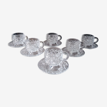 Set of 6 cups with glass saucers vintage