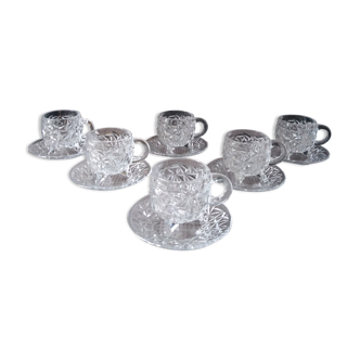 Set de 6 tasses avec soucoupes en verre  vintage