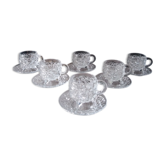 Set of 6 cups with glass saucers vintage
