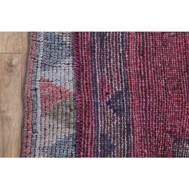 1970s Pink Turkish Handmade Wool Runner Rug, Geometric Motifs 85x328