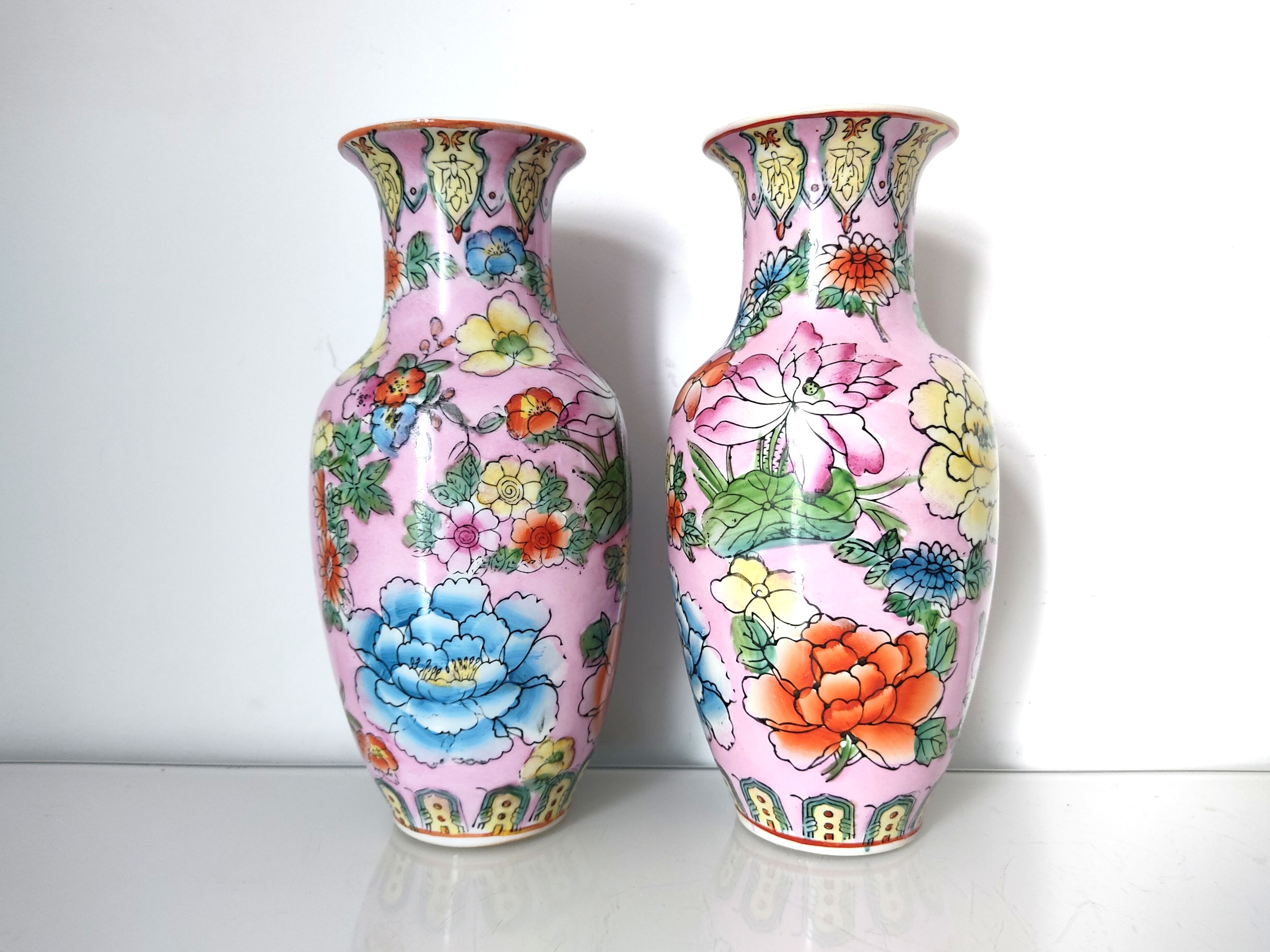 Pair of flowered Chinese vases