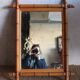 Antique cross mirror, turned wood, bamboo style