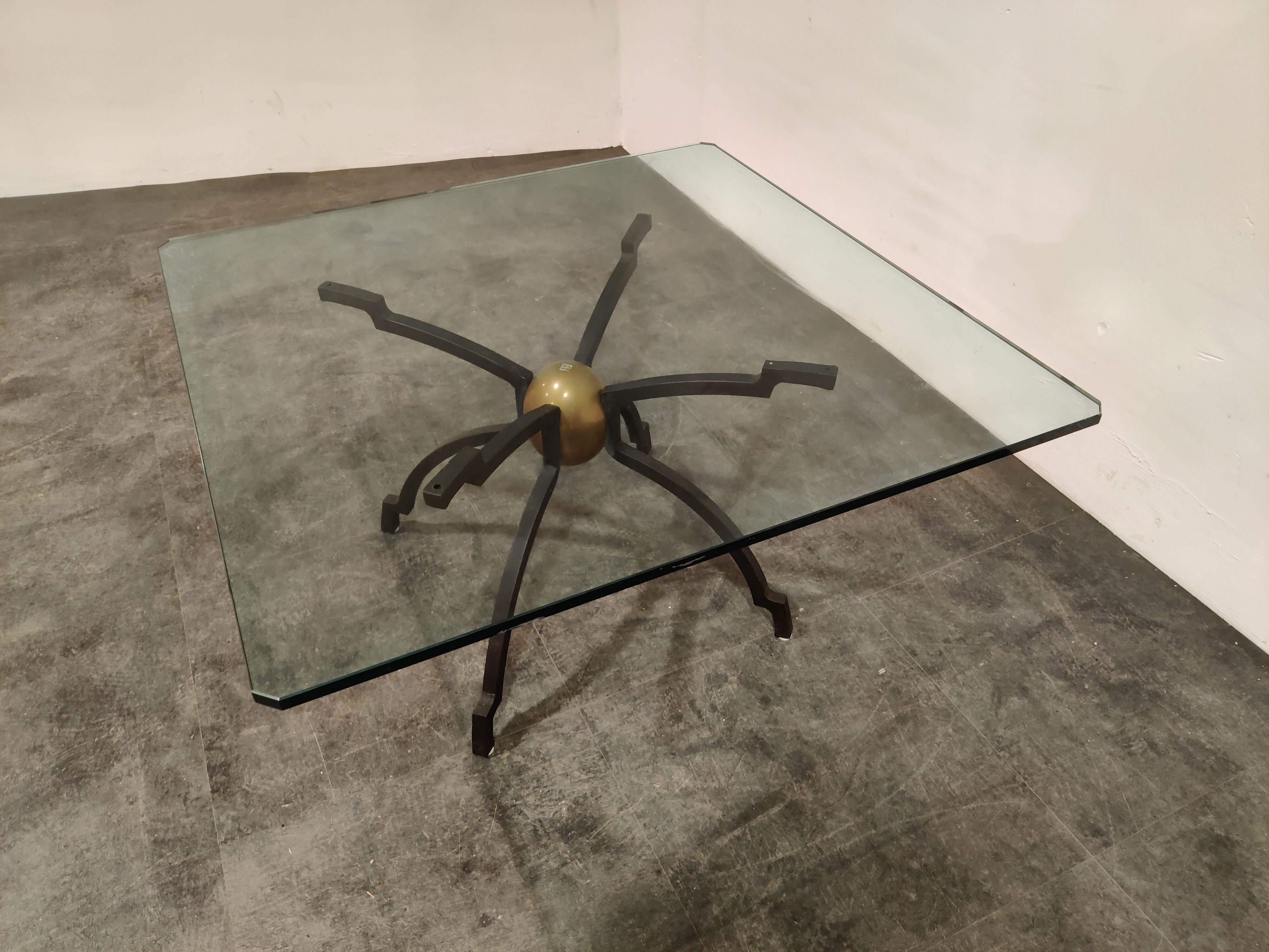 Peter Ghyczy iron and brass coffee table