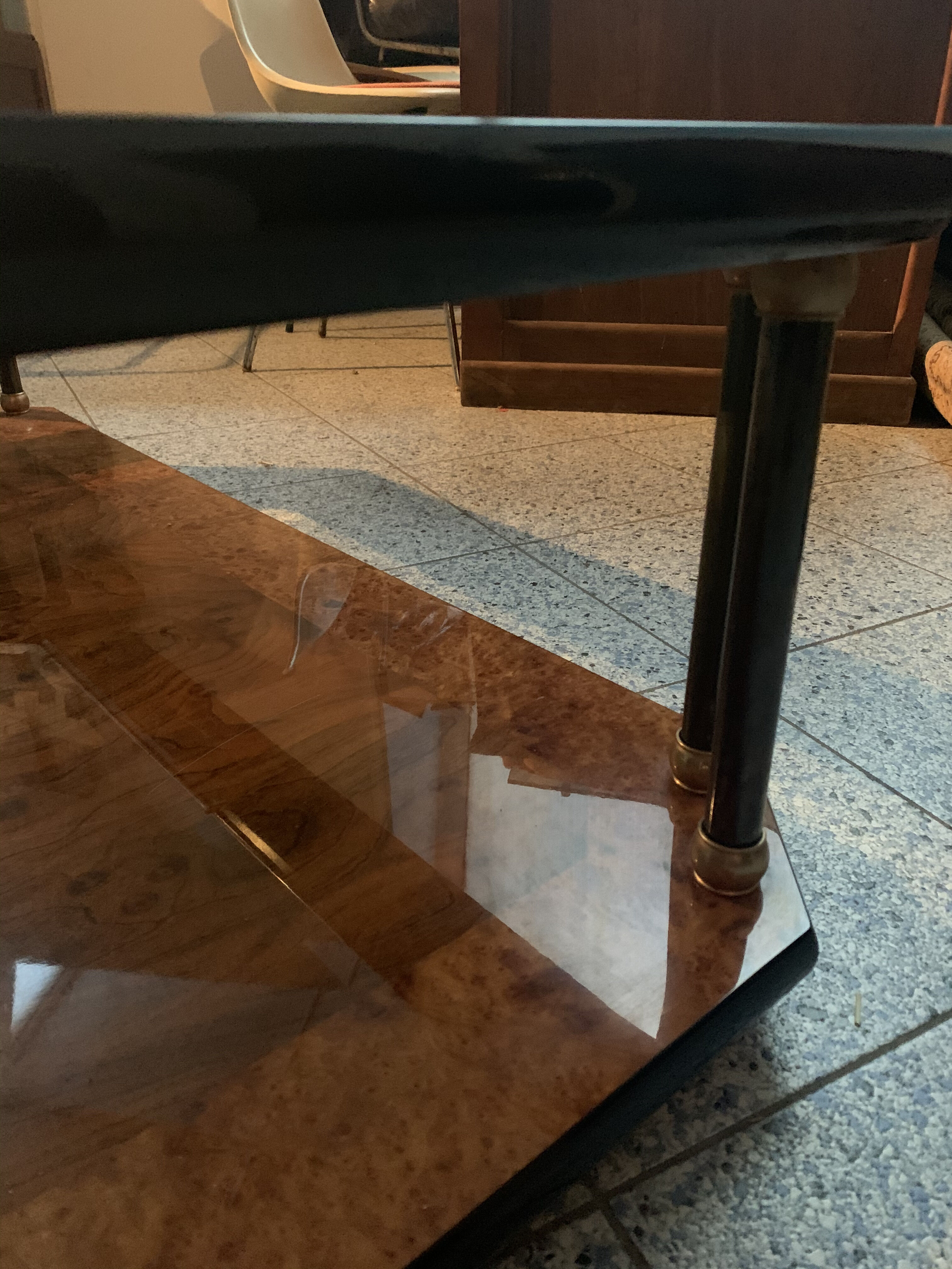 Vintage coffee table elm magnifying glass and glass