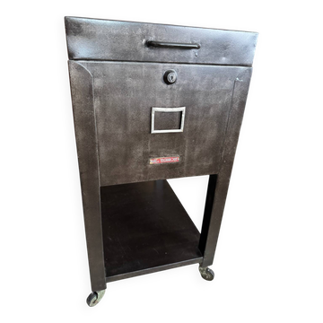 Vintage industrial filing cabinet on wheels