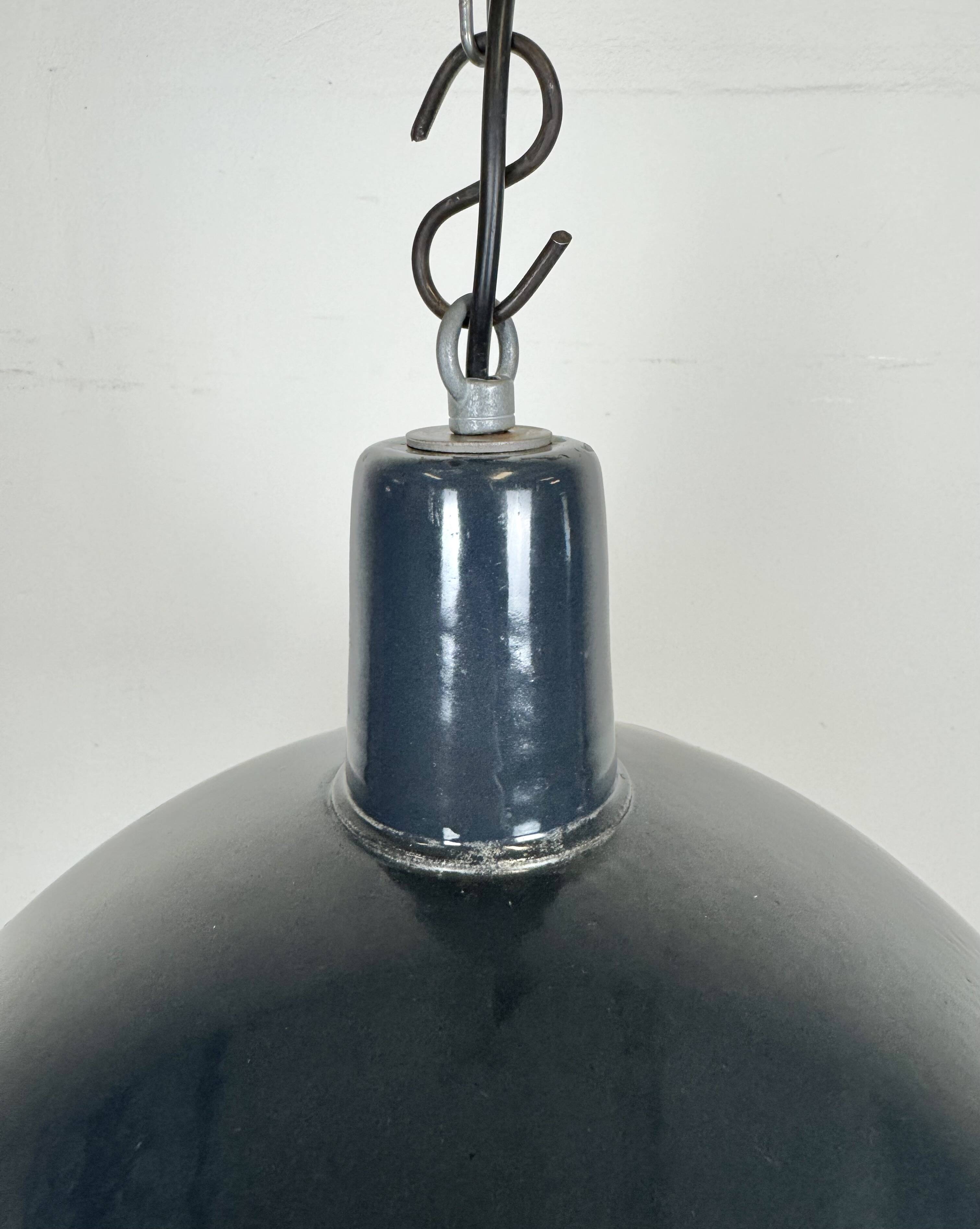 Industrial dark blue enamel pendant lamp from emax, 1960s