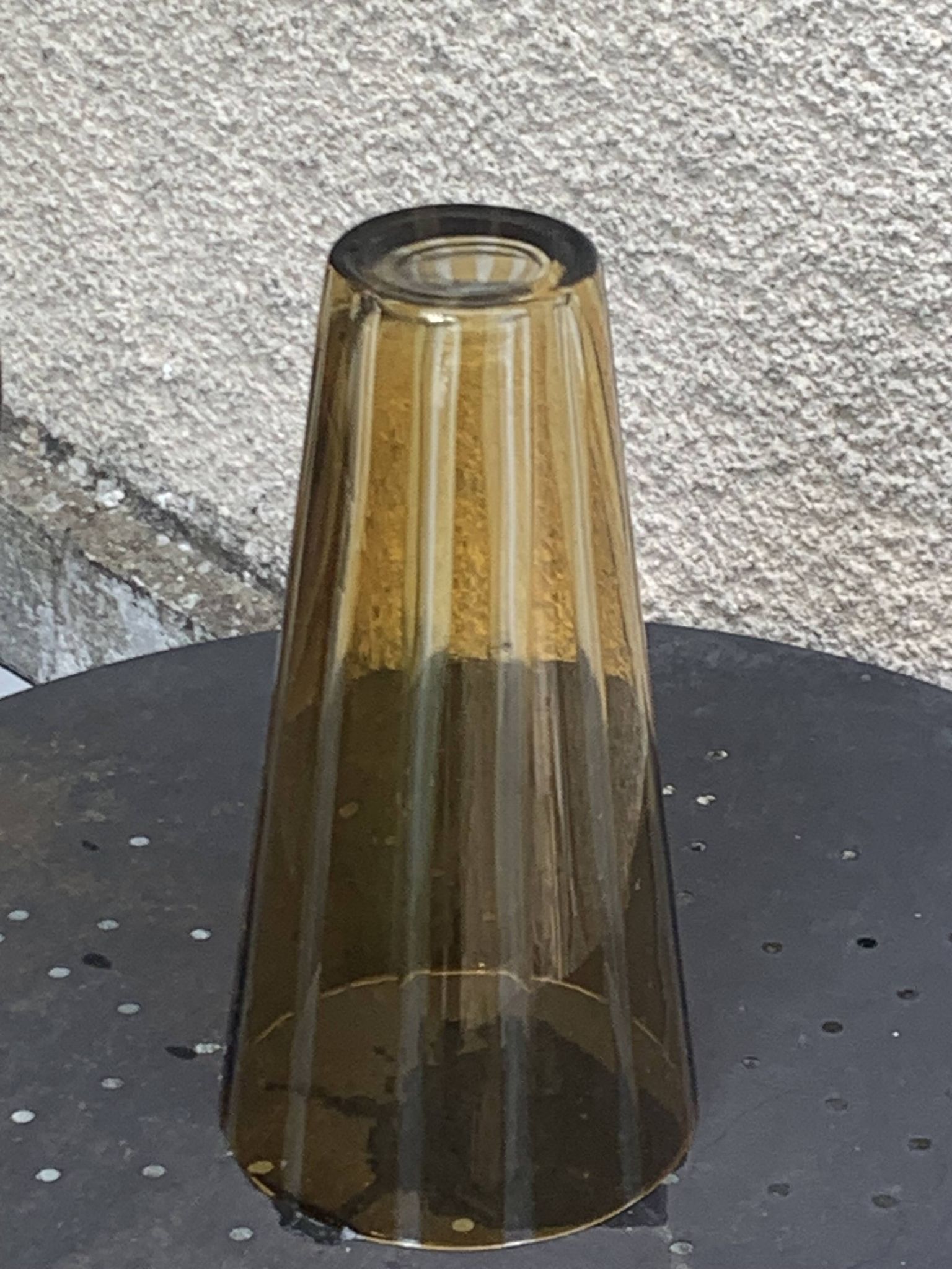 Bayadere patterned vase in glass, transparent and vintage ochre