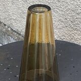 Bayadere patterned vase in glass, transparent and vintage ochre