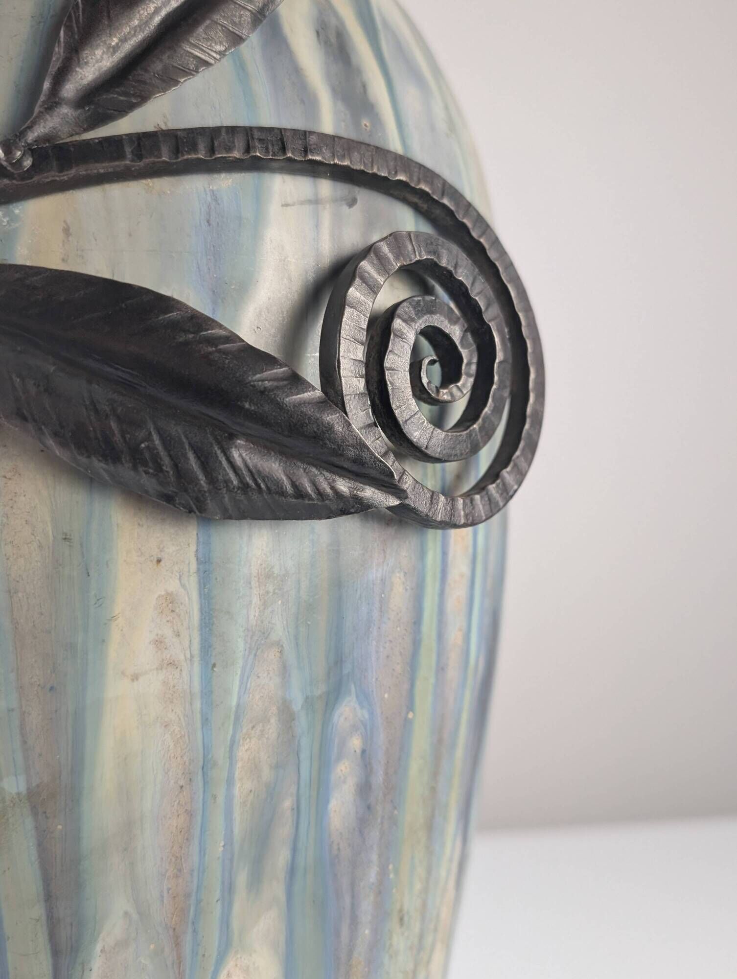 Roger Guérin Belgian Art Deco Stoneware & Wrought Iron Vase 1930s