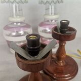 Lampes de table rustiques en bois de ferme portugaise avec abat-jour en verre torche, 1970s, Set de 2