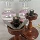 Portuguese Farmhouse rustic wooden table lamps with torch glass shades, 1970s, Set of 2