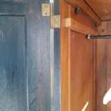Old black wardrobe - wooden drawers and labels of origin