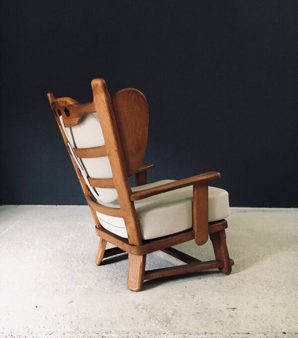 Brutalist Oak Wingback Lounge Chair, Netherlands, 1950s