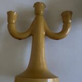 Pair of glazed earthenware candlesticks Pichon Uzès 1960