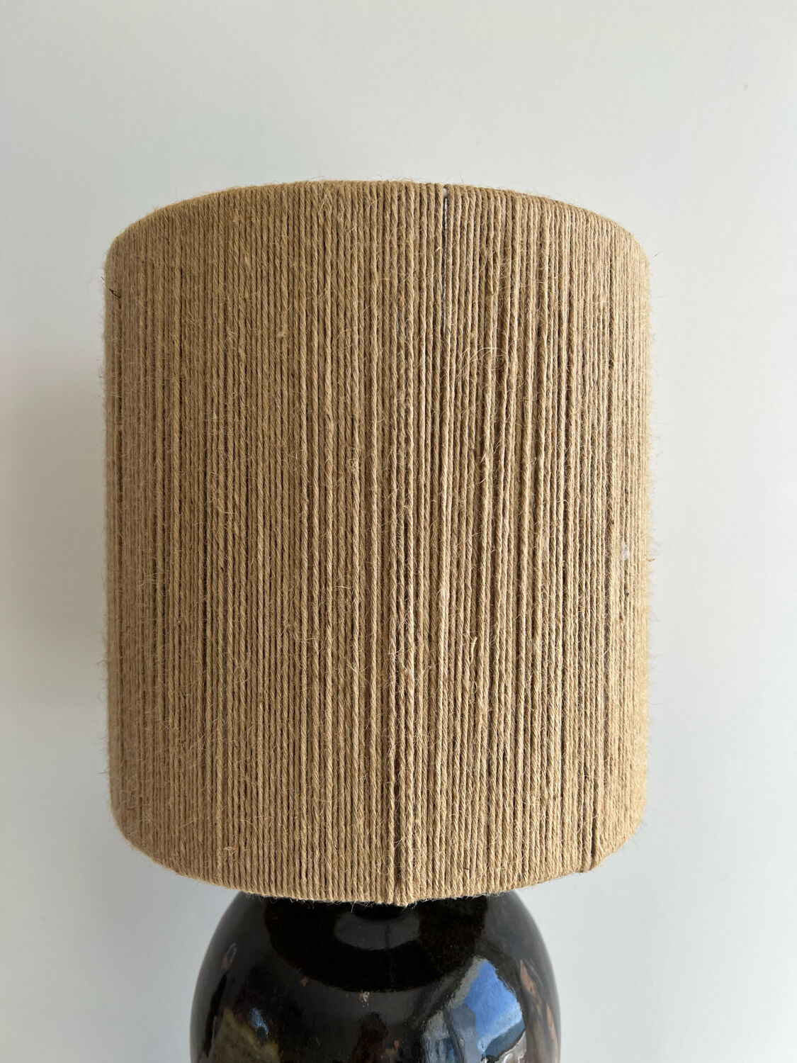 Flamed stoneware lamp and rope lampshade