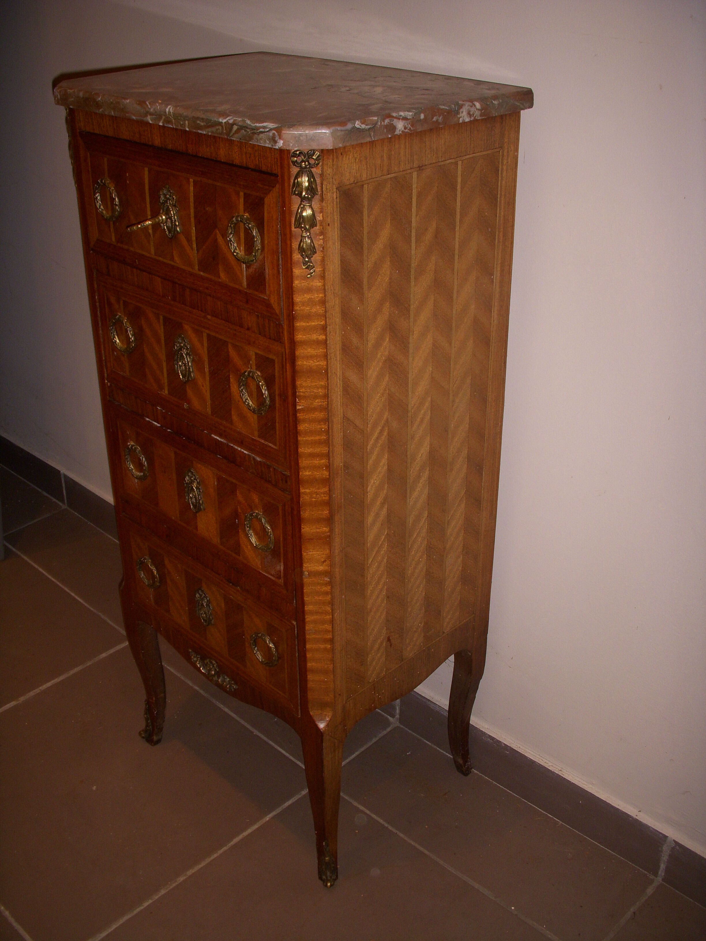 Chiffonier former Louis XVI marquetry style  good condition
