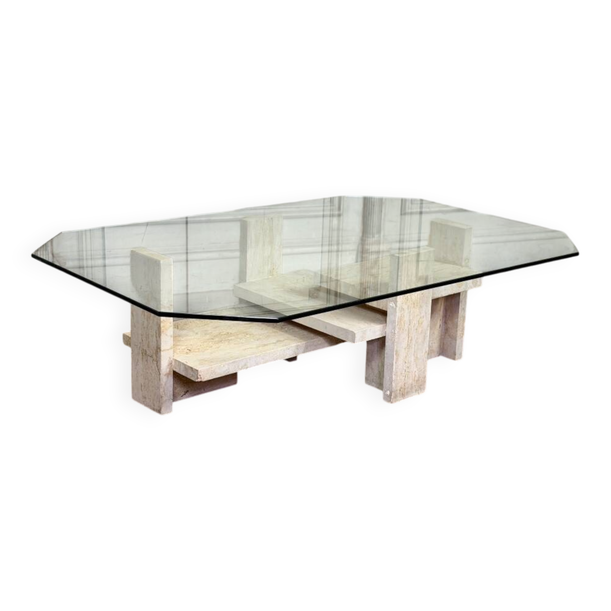 Brutalist travertine table by Willy Ballez, circa 1980