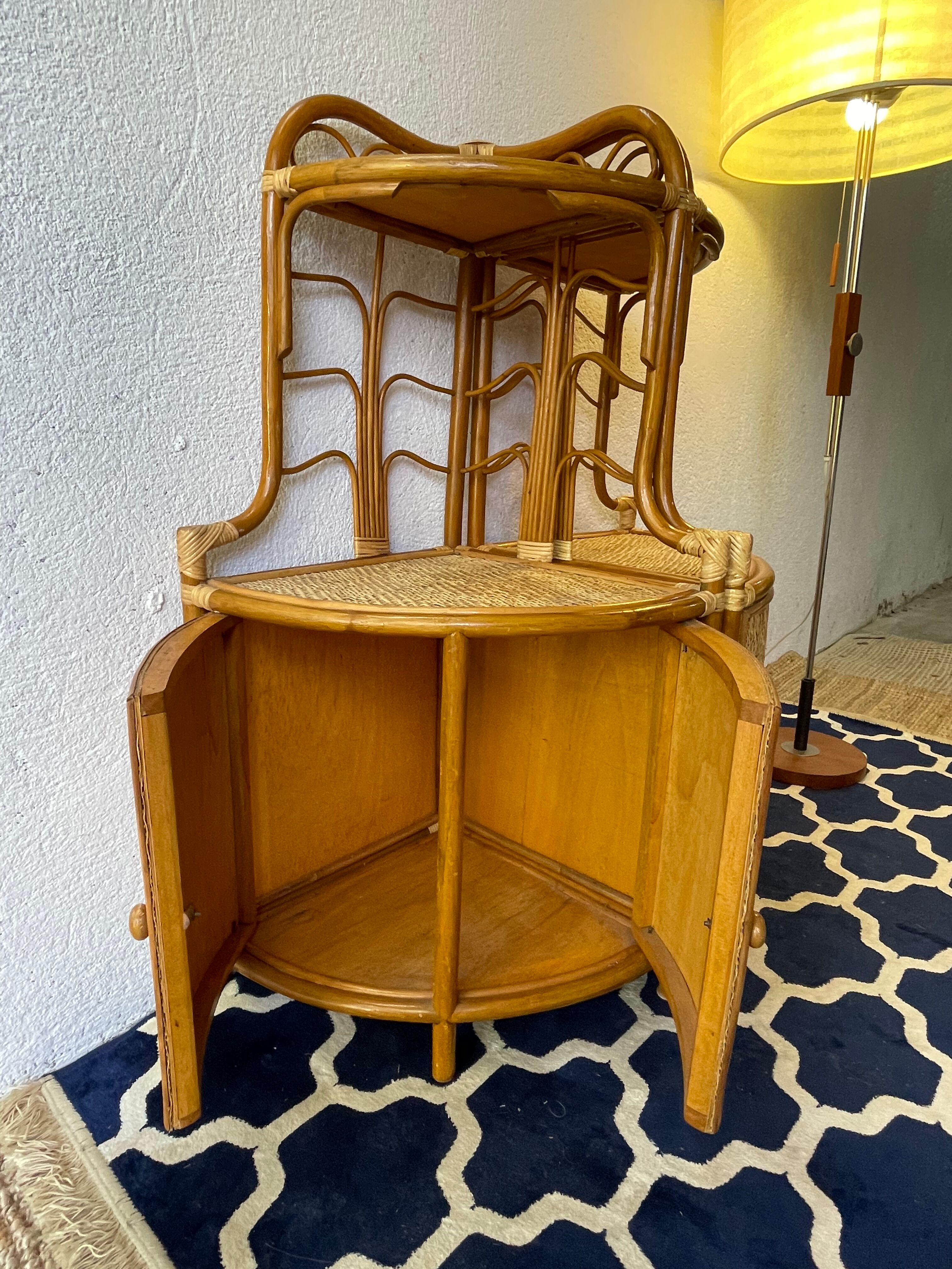 Two Vintage rattan corner notches/shelves