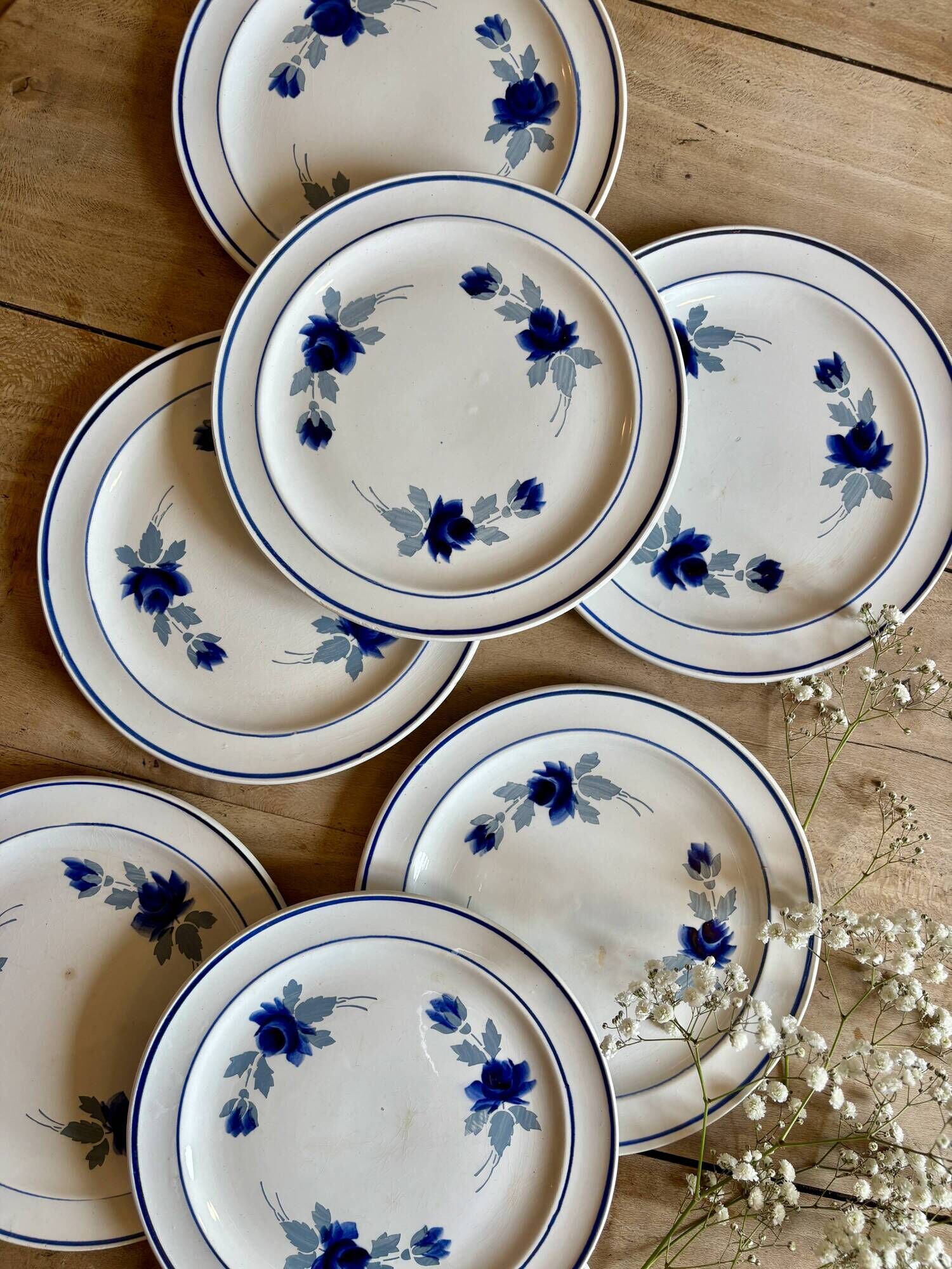 Set of 8 vintage dessert plates, Murcie model by Moulin des Loups