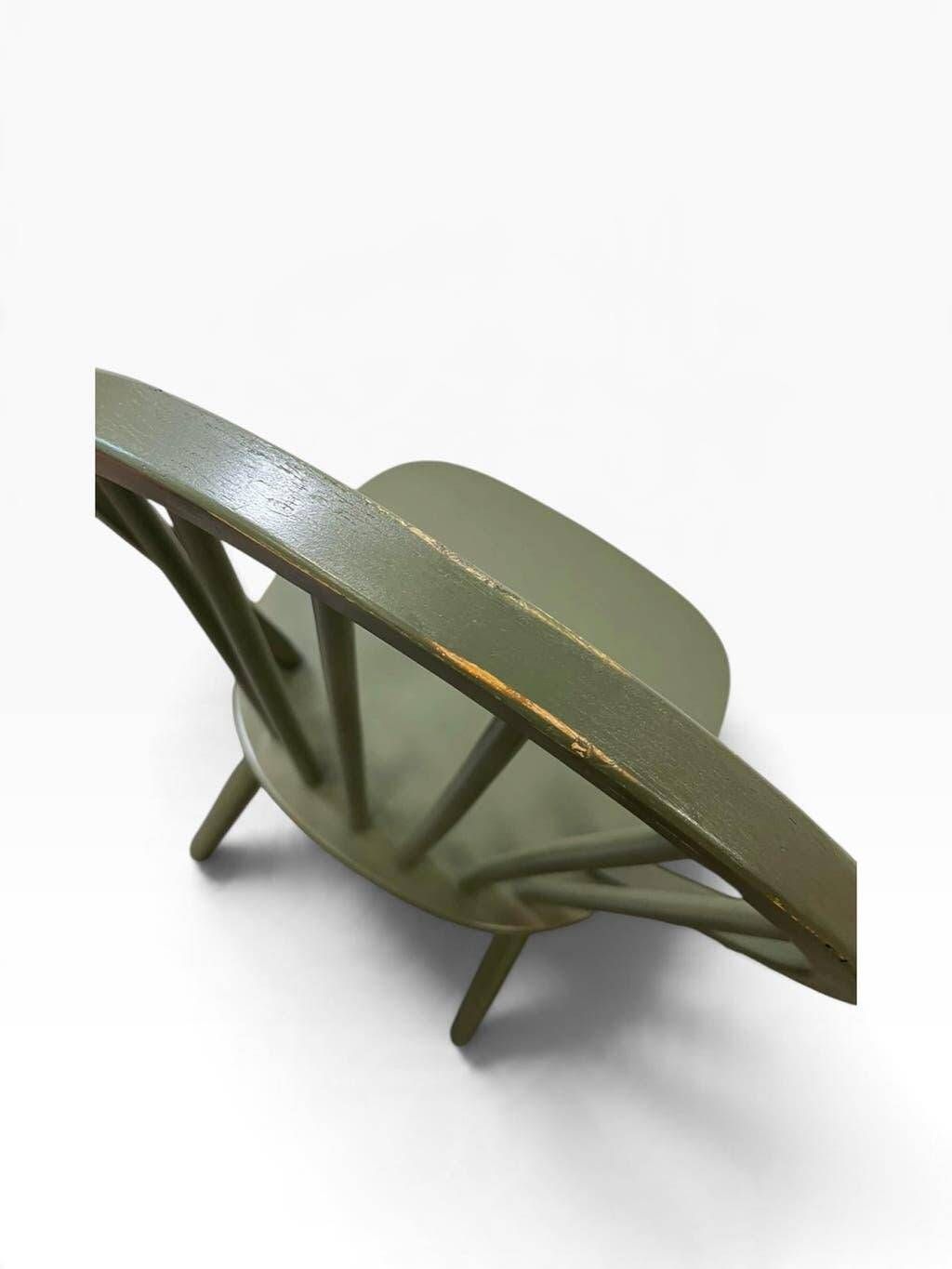 Set of 2 vintage olive green spindle dining chairs