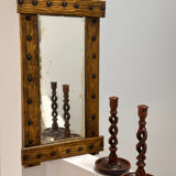 Brutalist mirror with a hammered copper and brass frame.