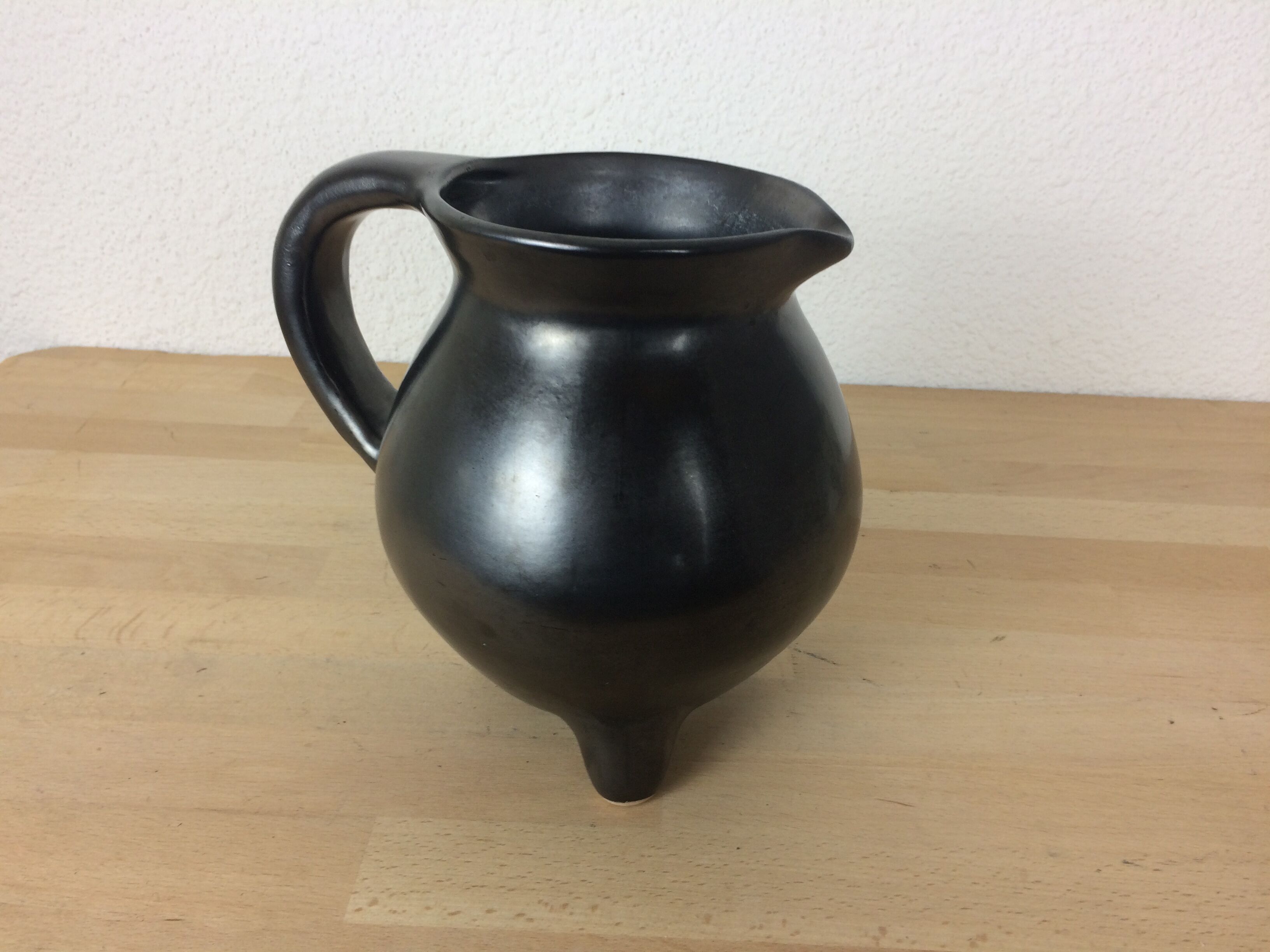 Black satin ceramic tripod pitcher 50s
