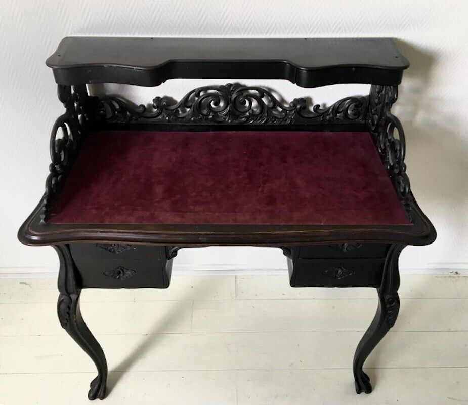 Elegant Victorian Black and Red Desk, Writing Table, Secretaire