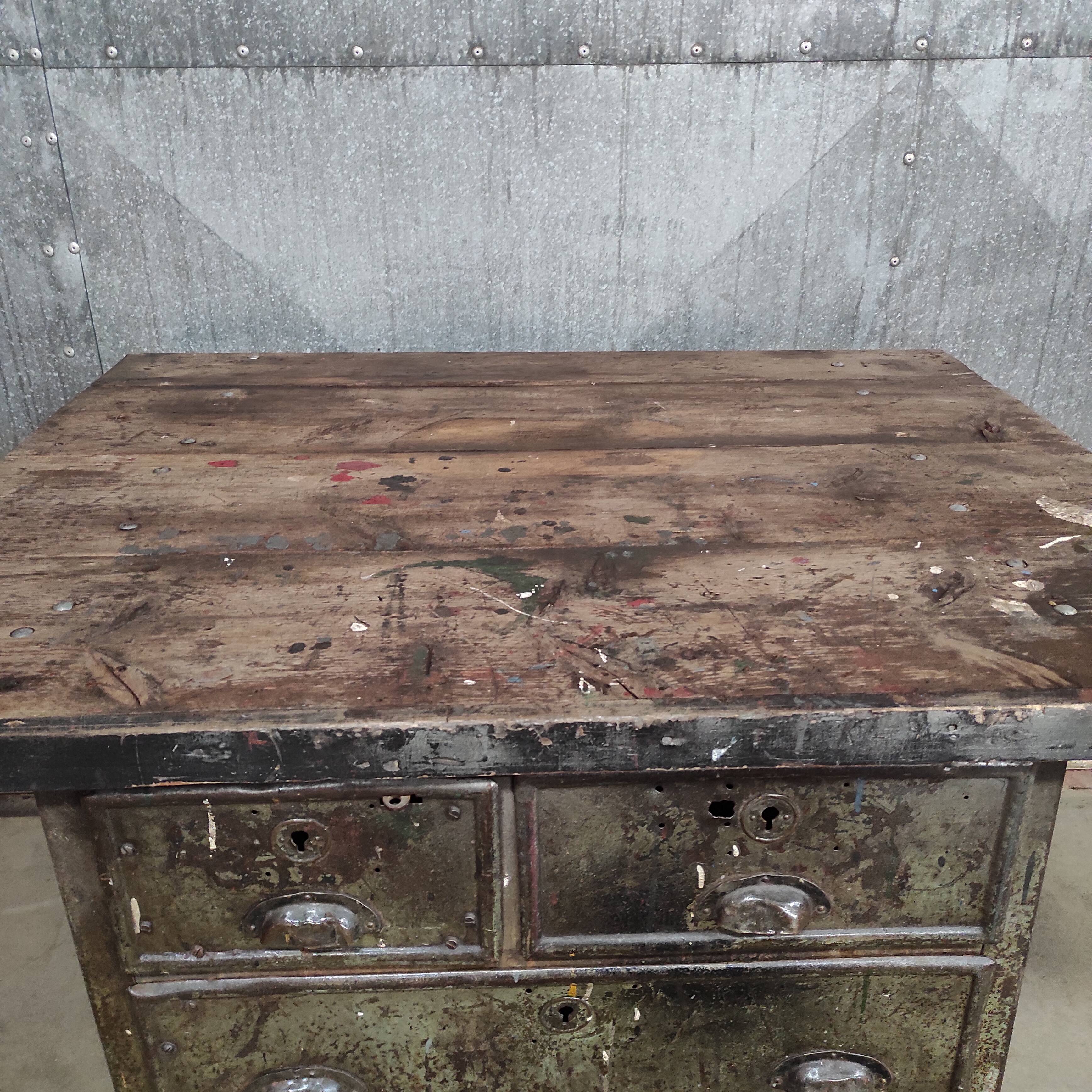 Industrial Workbench | Vintage Metal & Wood Workshop Table