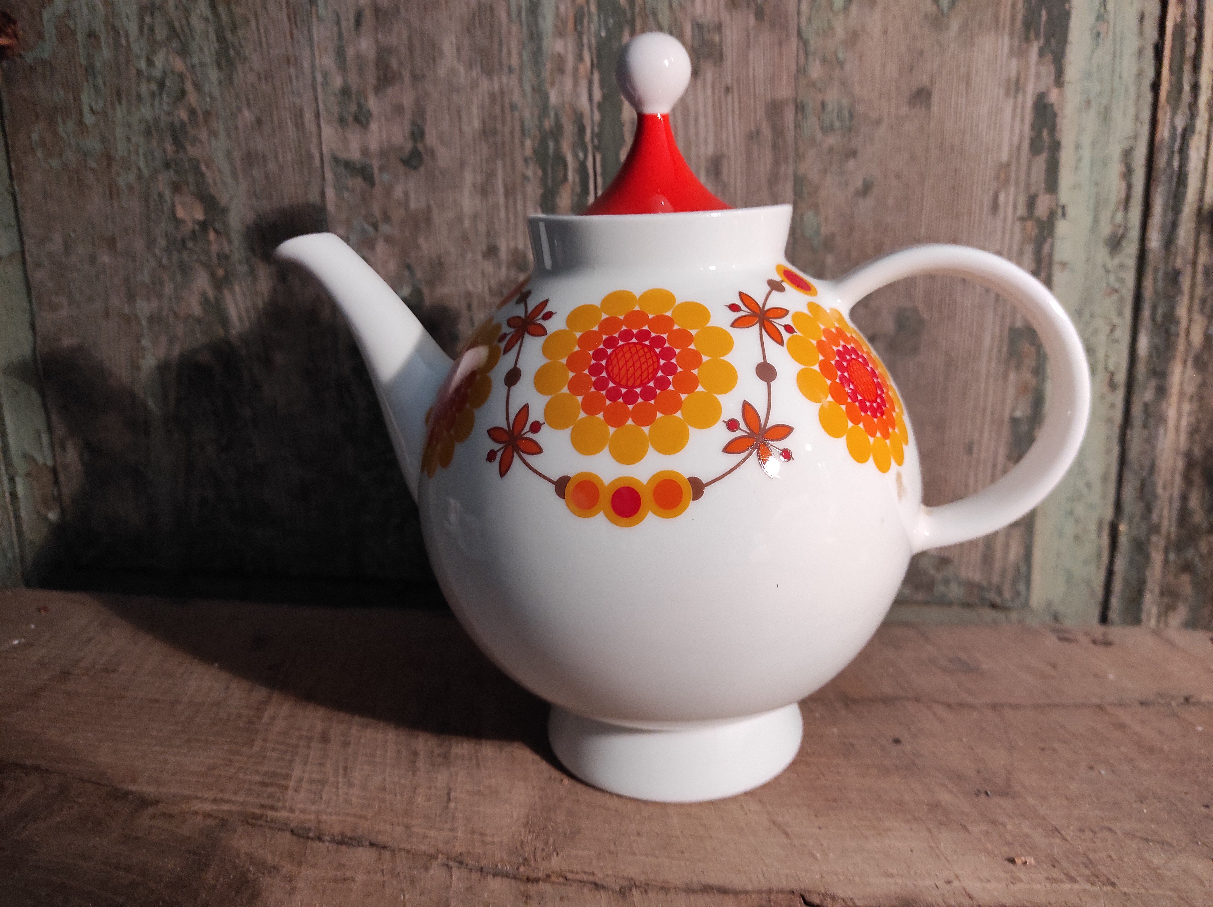 Mid Century Schumann Arzberg German porcelain coffee set in orange and yellow